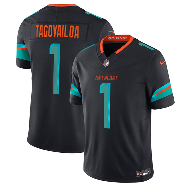Women's Miami Dolphins #1 Tua Tagovailoa Black 2025 F.U.S.E. “Rivalries” Vapor Limited Stitched Football Jersey(Run Small)